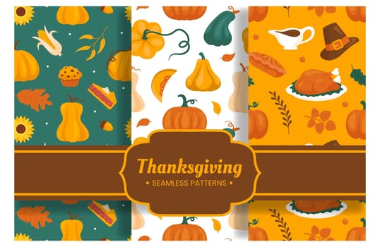 Festive Thanksgiving Day Seamless Pattern Template with Flat Style Cartoon Elements Illustration