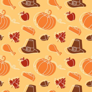 Festive Thanksgiving Day Seamless Pattern Template with Flat Style Cartoon Elements Illustration