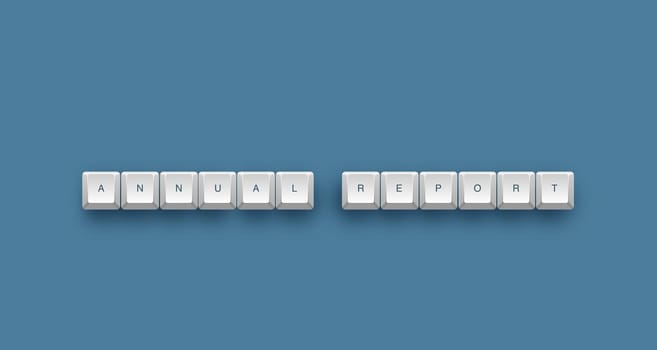 Annual report text on a 3d keyboard button with shadow, 3d illustration