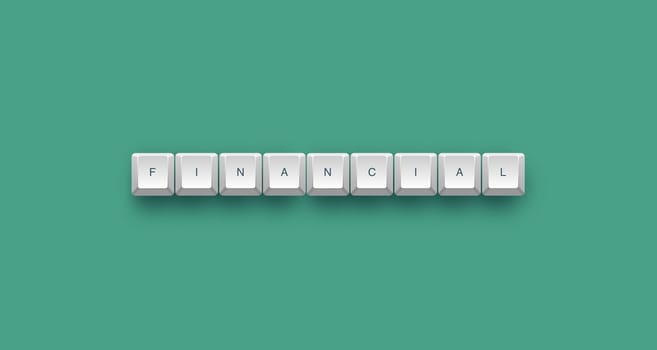 Financial text on a 3d keyboard button with shadow, 3d illustration