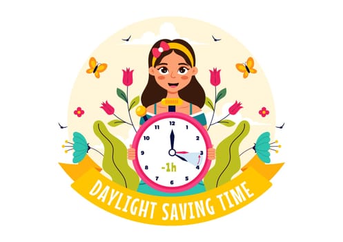 Daylight Saving Time Vector Illustration with Alarm Clock and Calendar Transitioning from Summer to Fall in a Flat Style Cartoon Background Design