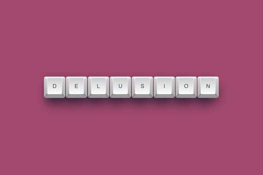 Delusion text on a 3d keyboard button with shadow, 3d illustration