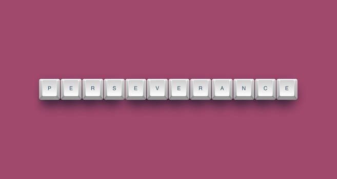 perseverance text on a 3d keyboard button with shadow, 3d illustration