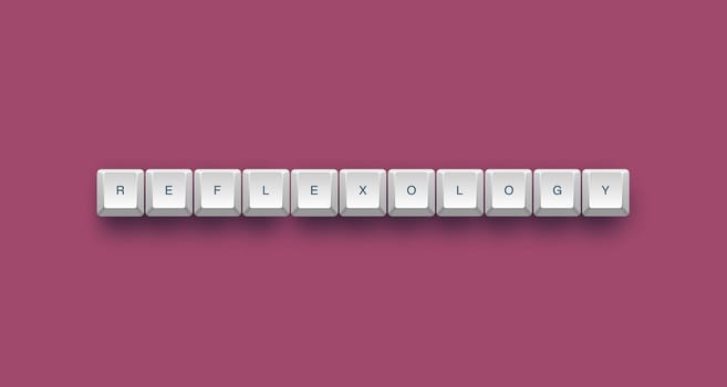 reflexology text on a 3d keyboard button with shadow, 3d illustration
