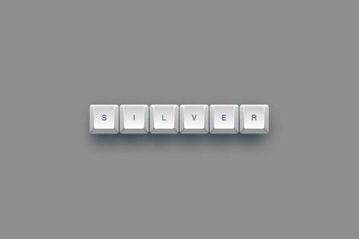 Silver text on a 3d keyboard button with shadow, 3d illustration