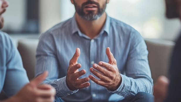 Businessman gesturing while discussing in a meeting