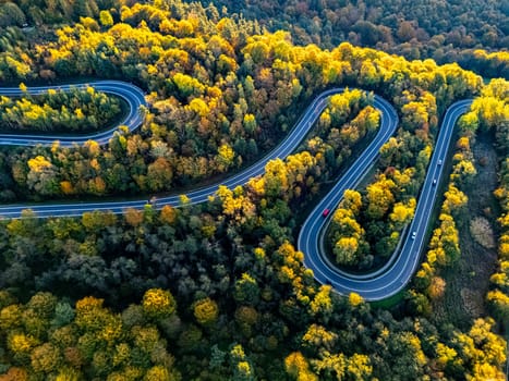 Serpentine road in Slonne Mountains near Sanok in Bieszczady Poland