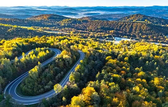 Serpentine road in Slonne Mountains near Sanok in Bieszczady Poland