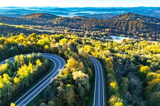 Serpentine road in Slonne Mountains near Sanok in Bieszczady Poland