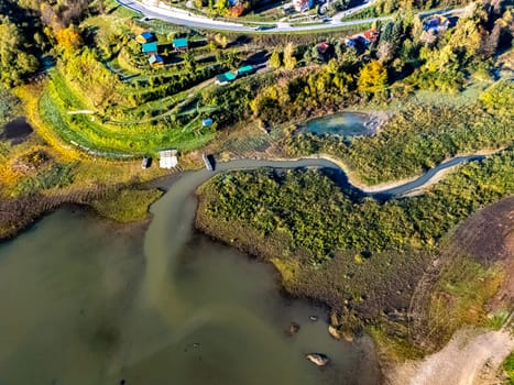 Aerial view of Lake Solina near the village of Zawoz in Bieszczady Mountains, Poland