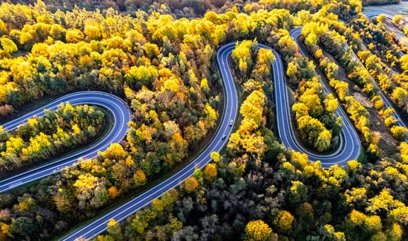 Serpentine road in Slonne Mountains near Sanok in Bieszczady Poland