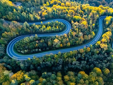 Serpentine road in Slonne Mountains near Sanok in Bieszczady Poland