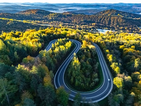 Serpentine road in Slonne Mountains near Sanok in Bieszczady Poland