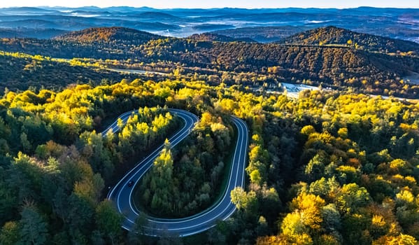 Serpentine road in Slonne Mountains near Sanok in Bieszczady Poland