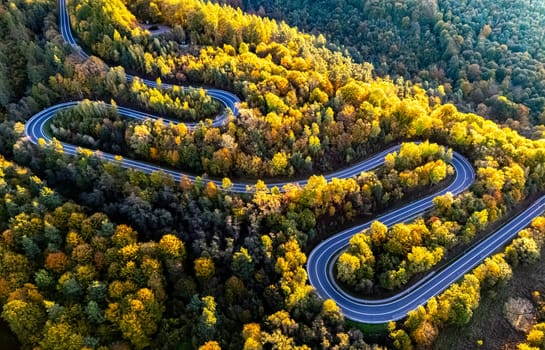 Serpentine road in Slonne Mountains near Sanok in Bieszczady Poland