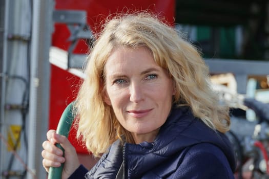 Maria Furtwängler,photo session on the set of the new TATORT crime thriller "Königin"" with Inspector Lindholm at the gas station at the volunteer fire department,Jork,22.10.2024"