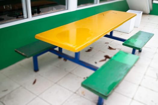 Vintage outdoor coffee table in cafe terrace, stock photo
