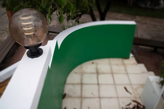 Vintage outdoor coffee table in cafe terrace, stock photo