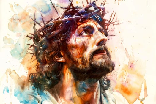 Life of Jesus Christ,depicted in a watercolor style. AI generative.