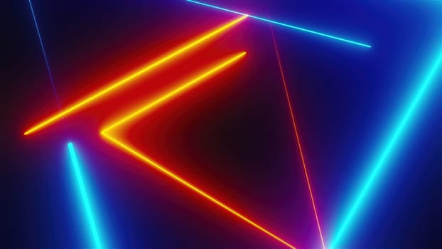 Neon tunnel with triangles shapes. Computer generated 3d render