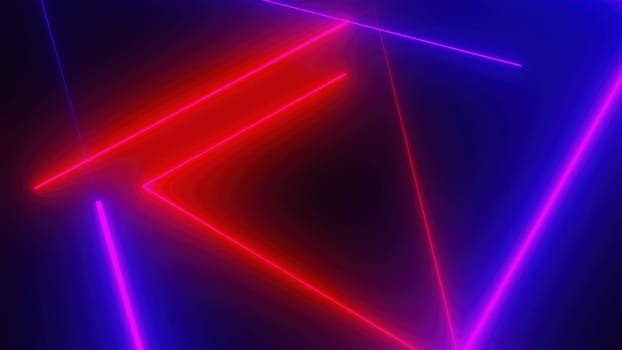 Neon tunnel with triangles shapes. Computer generated 3d render