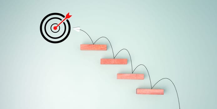 Block step on green background with target board icon on green background, Goal of business, Success and business target concept, Project management, company strategy, Business Obstacles and Risks.