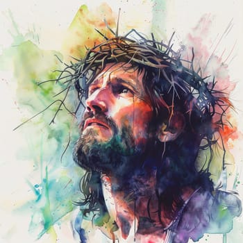 Life of Jesus Christ,depicted in a watercolor style. AI generative.