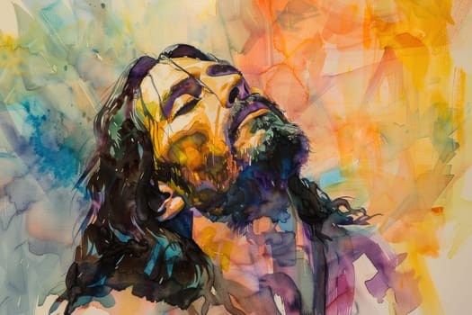 Life of Jesus Christ,depicted in a watercolor style. AI generative.