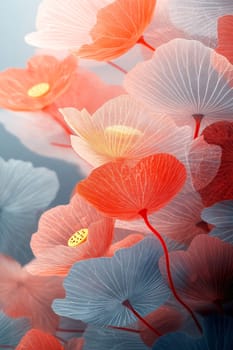 Lotus leaf, water reflection, perspective aesthetics, soft gradient colors, red and yellow, minimalist image from ancient China. AI generative.