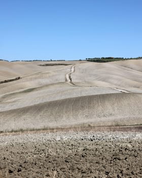 The rural landscape near San Quirico in Tuscany. Italy