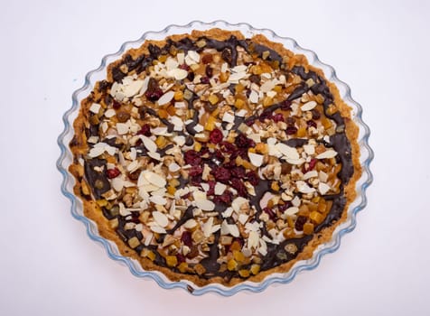 Homemade tart with chocolate and fruit