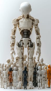 A meticulously crafted, hyper-detailed organizational chart illustrating a structured hierarchy featuring both human and robotic members. The chart is set against a clean white background, showcasing various levels of roles and connections, representing the modern integration of human and AI in an organizational structure. Each member is visually distinguished, giving insight into the complexity and synergy of human-robot collaboration within the workplace.