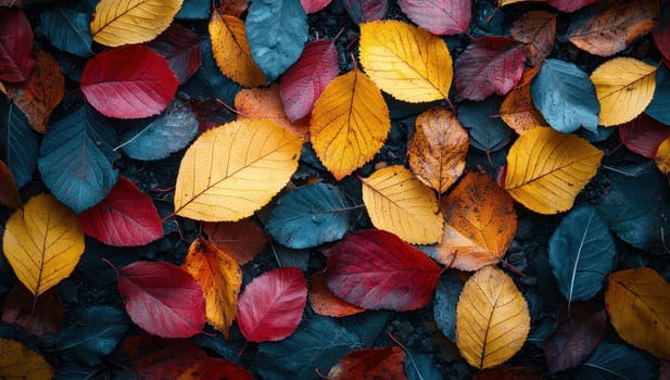 Colorful autumn leaves on the ground. Concept of nature and seasonal change.