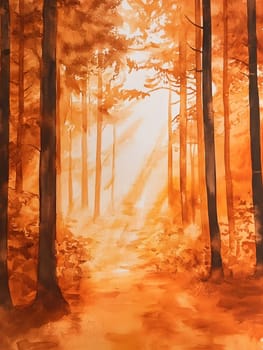Orange Watercolor Forest Nature Tree Enviroment