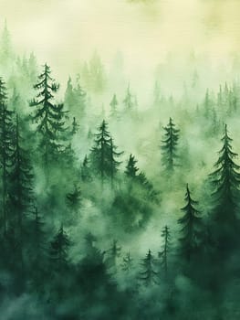 Green Watercolor Forest Nature Tree Landscape