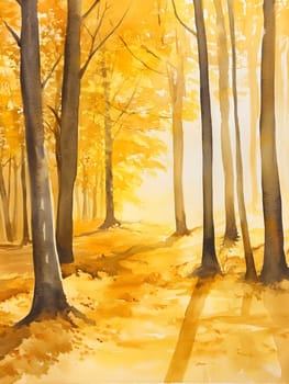 Yellow Watercolor Forest Nature Tree Landscape