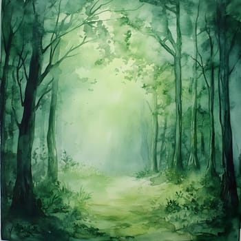 Green Watercolor Forest Nature Tree Landscape