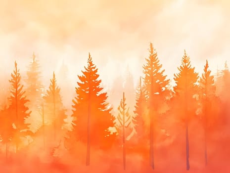 Orange Watercolor Forest Nature Tree Enviroment