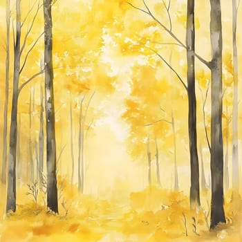 Yellow Watercolor Forest Nature Tree Landscape