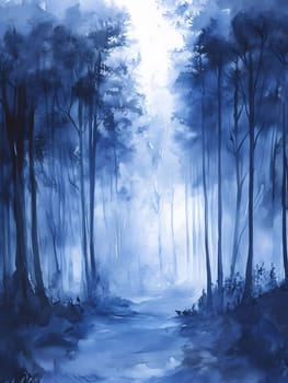 Blue Watercolor Forest Nature Tree Landscape