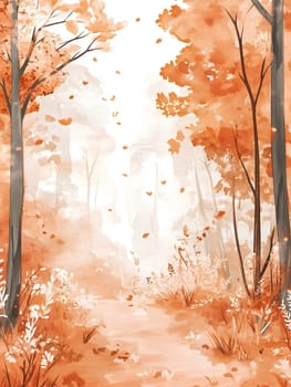 Orange Watercolor Forest Nature Tree Enviroment