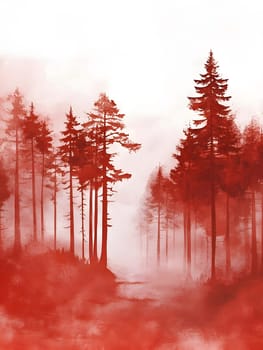 Red Watercolor Forest Nature Scenery Landscape wilderness
