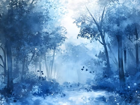 Blue Watercolor Forest Nature Tree Landscape
