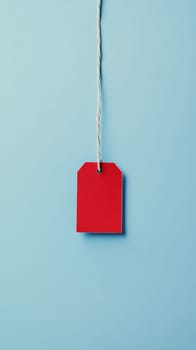 Blank price tag mockup with string on color background, AI Generated