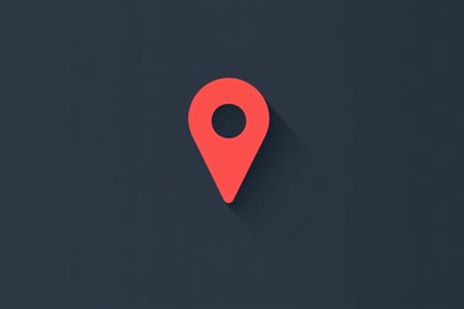 A clean and minimalist design features a red location pin against a dark background, ideal for navigation apps or digital maps. The pin symbolizes a specific location efficiently.