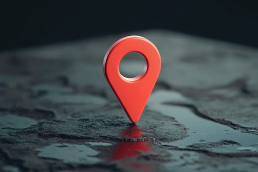 A clean and simple red location pin stands out against a dark background, emphasizing its minimalist design. The pin suggests a point of interest, perfect for navigation and modern aesthetics.
