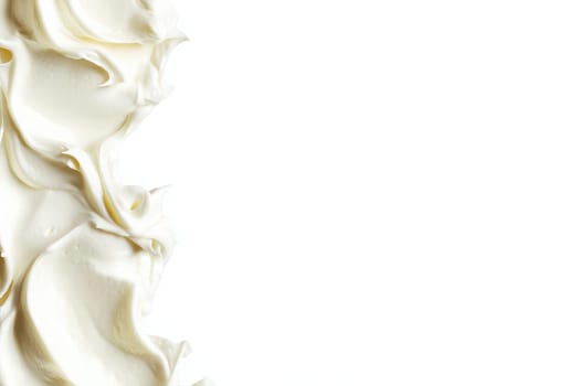 A smooth and creamy sour cream sits in the center against a plain white background, ideal for enhancing dishes, serving as a dip, or enriching flavors of various meals.