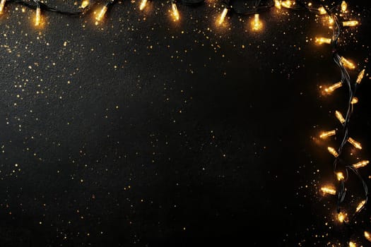 The dark surface is adorned with sparkling fairy lights, creating a magical atmosphere perfect for festive events or cozy gatherings.