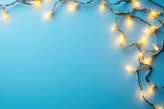 The display features sparkling fairy lights elegantly arranged against a clean, solid blue background, adding a warm and inviting glow. Perfect for enhancing festive or romantic occasions.