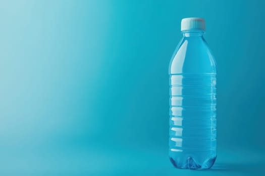 A transparent sports drink bottle stands upright against a clean, solid background, showcasing its sleek design. The bottle is ready to quench thirst post-activity.
